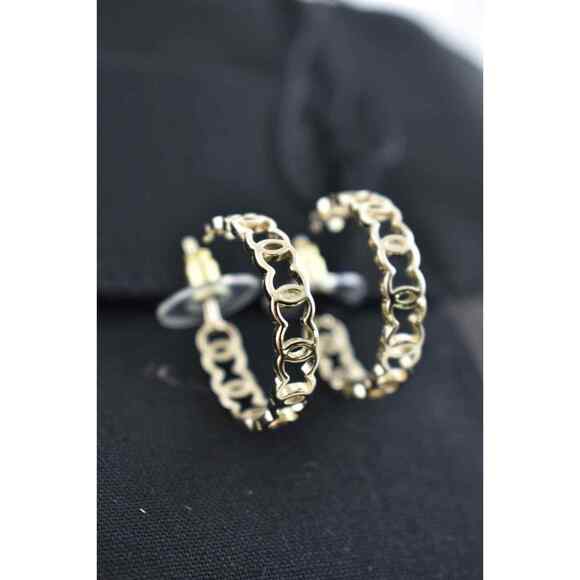 Chanel 21A Gold Metal Interlocking CC Logo Dangle Drop Statement Hoop Earrings - Picture 3 of 12